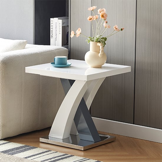 Read more about Axara high gloss lamp table square in white and grey