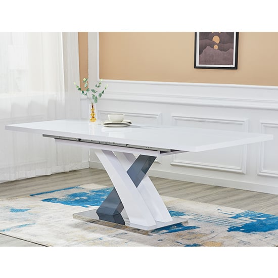 Read more about Axara large extending gloss dining table in white and grey