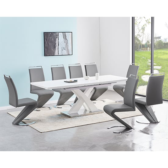 Product photograph of Axara Large Extending White Dining Table 8 Summer Grey Chairs from Furniture in Fashion