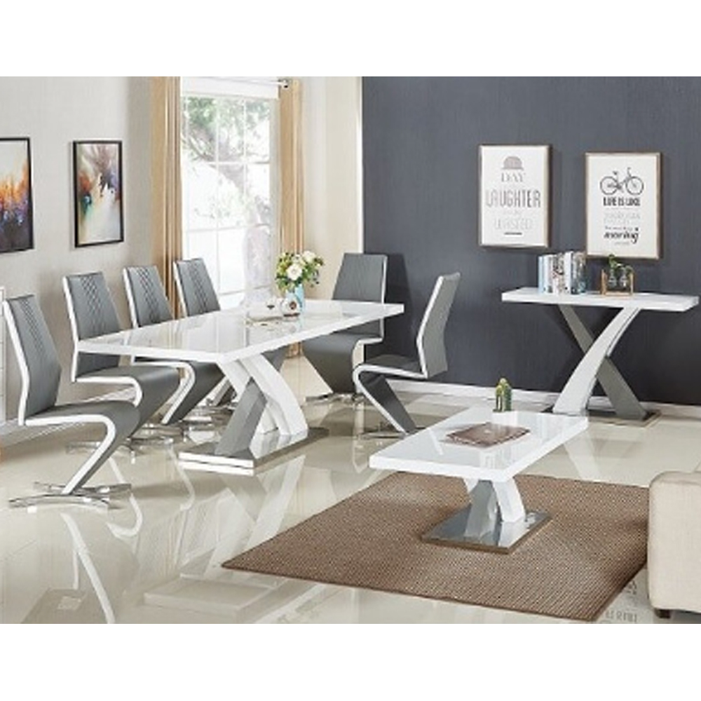 Axara Large Extending Grey Dining Table 6 Gia Grey White Chairs