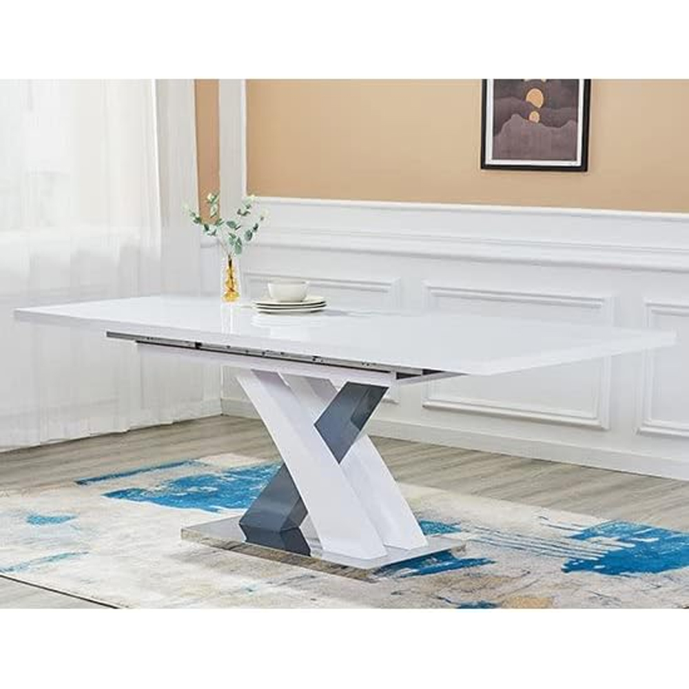 Axara Large Extending Grey Dining Table 6 Gia Grey White Chairs