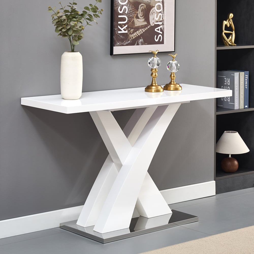 Read more about Axara rectangular high gloss console table in white