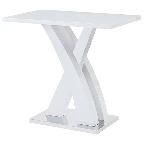 Axara White High Gloss Bar Table With 4 Copez Teal White Stools_2