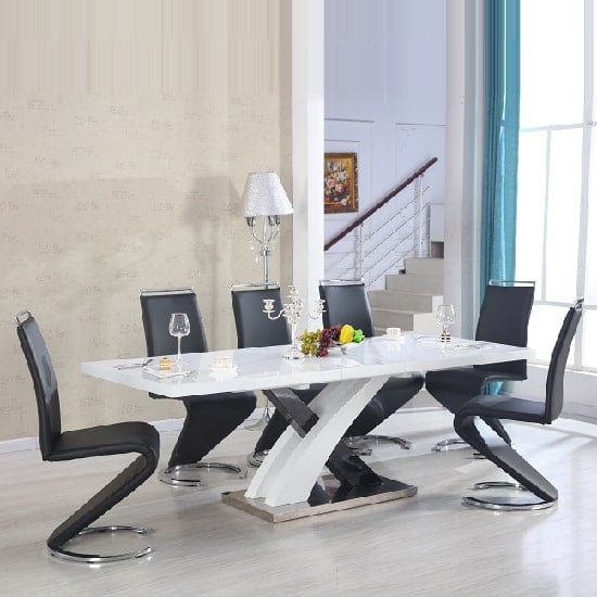 Photo of Axara large extending black dining table 8 summer black chairs