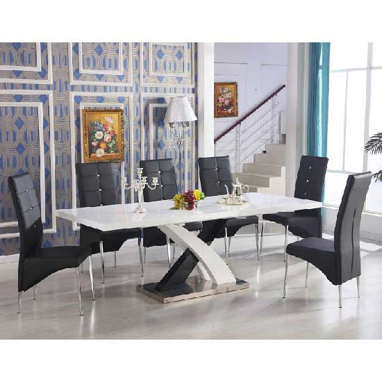 Axara Extendable Dining Set In White Black With 6 Vesta Chairs_1