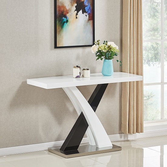 Photo of Axara console table rectangular in white and black high gloss