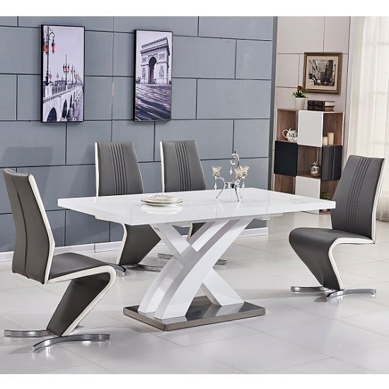 Product photograph of Axara Small Extending White Dining Table 4 Gia Grey Chairs from Furniture in Fashion