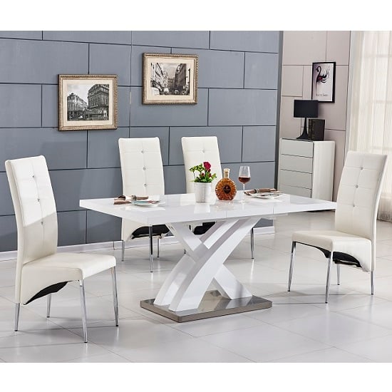 Photo of Axara small extending white dining table 6 vesta white chairs