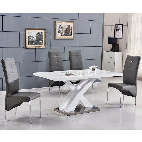 Product photograph of Axara Small Extending White Dining Table 4 Vesta Grey Chairs from Furniture in Fashion