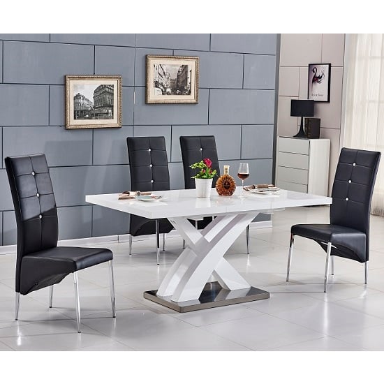 Photo of Axara small extending white dining table 6 vesta black chairs