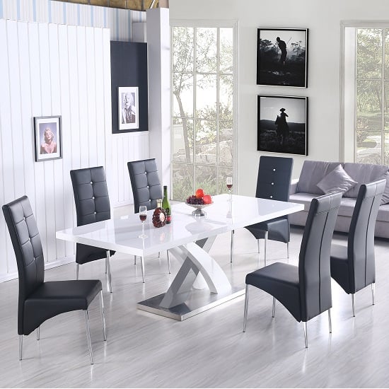 Read more about Axara large extending grey dining table 6 vesta black chairs