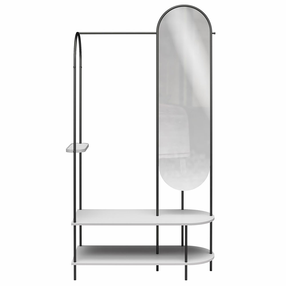 Axel Wooden Coat Stand with Mirror in Black