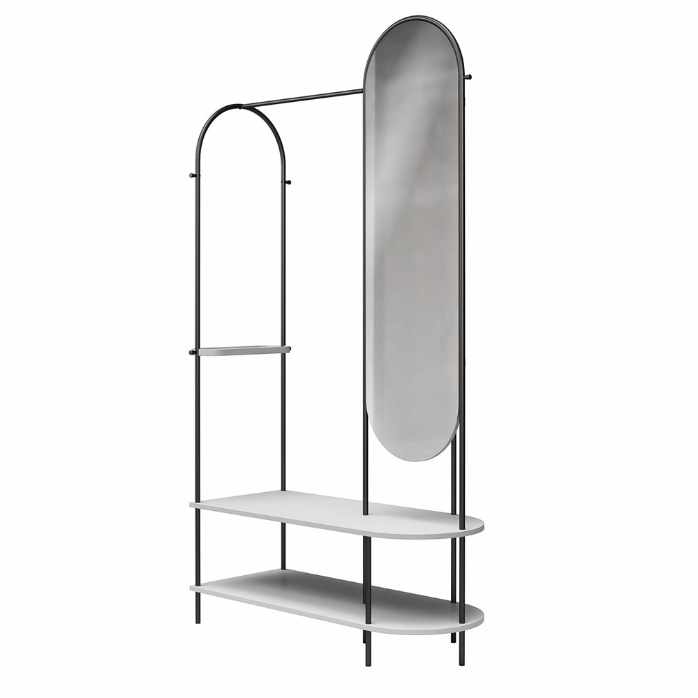 Axel Wooden Coat Stand with Mirror in Black
