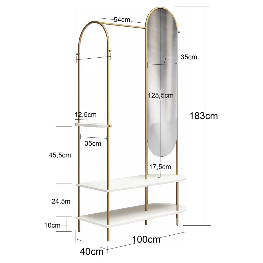 Axel Wooden Coat Stand with Mirror in Black