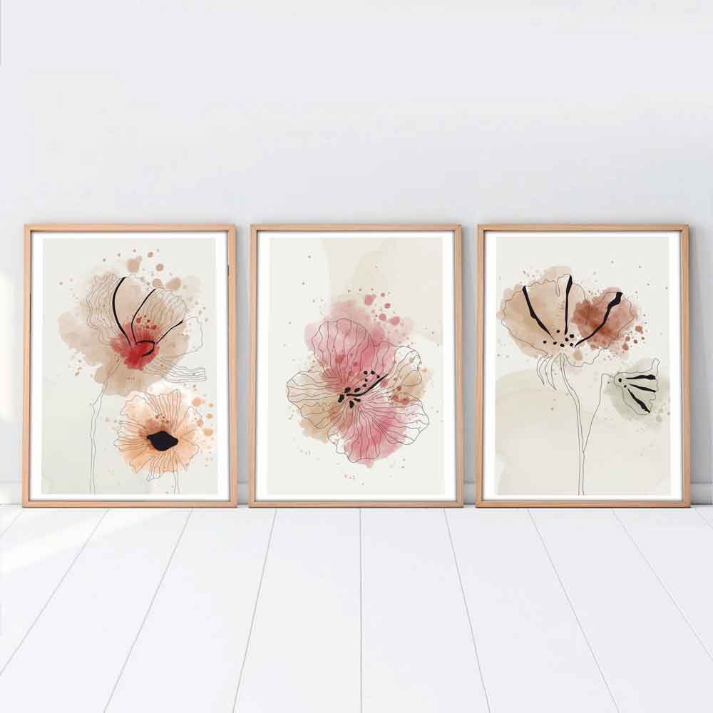 Axiom Wooden 20x30cm Wildflower Splatter Art Frame Set of 3 in Multicolour