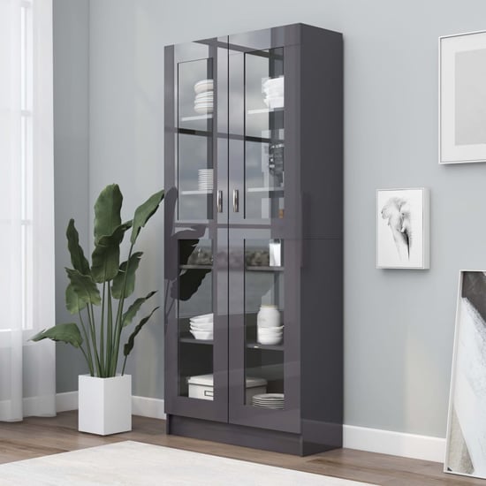 Photo of Axtan high gloss display cabinet with 2 doors in grey