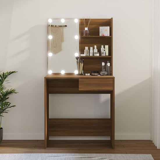 Axten Wooden Dressing Table In Brown Oak With LED Lights