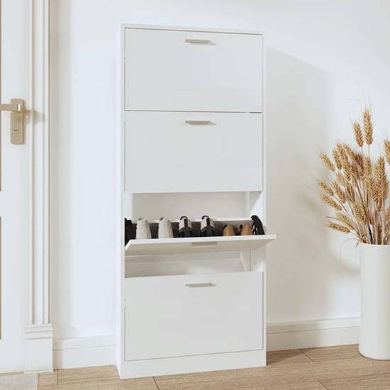 Axton High Gloss Shoe Storage Cabinet With 4 Flaps In White