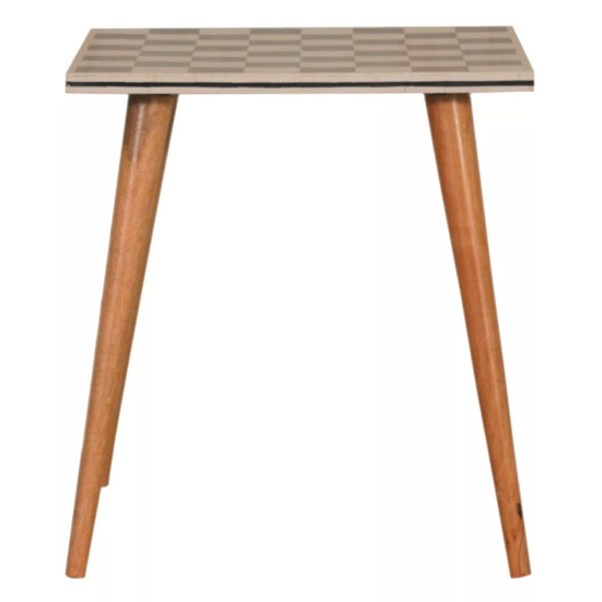 Axton Wooden End Table In Oak Ish And Checkered Design_2