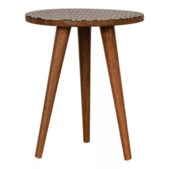 Axton Wooden End Table In Oak Ish And Diamond Print