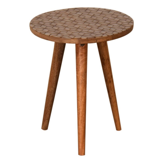 Axton Wooden End Table In Oak Ish And Geometric Cube Pattern_2