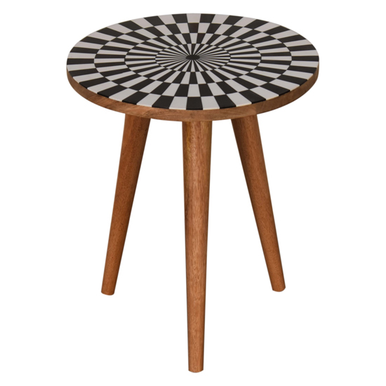 Axton Wooden End Table In Oak Ish And Spiral Pattern_2