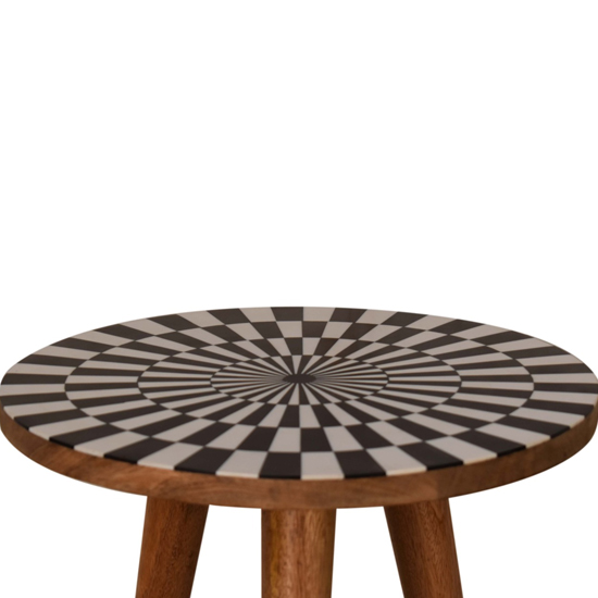 Axton Wooden End Table In Oak Ish And Spiral Pattern_4