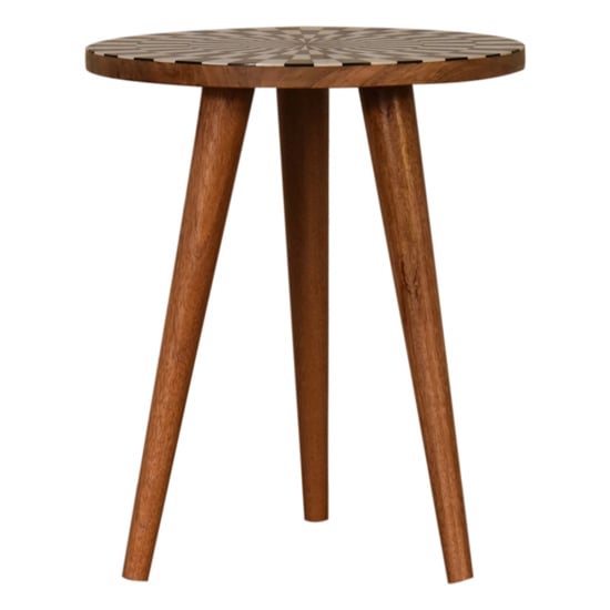 Axton Wooden End Table In Oak Ish And Spiral Pattern