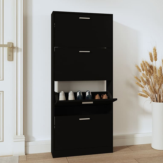 Axton Wooden Shoe Storage Cabinet With 4 Flaps In Black