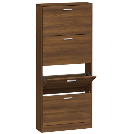 Axton Wooden Shoe Storage Cabinet With 4 Flaps In Brown Oak