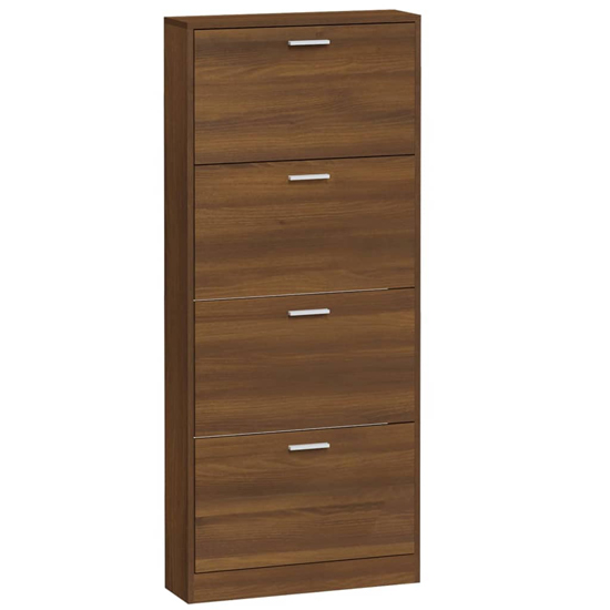 Axton Wooden Shoe Storage Cabinet With 4 Flaps In Brown Oak