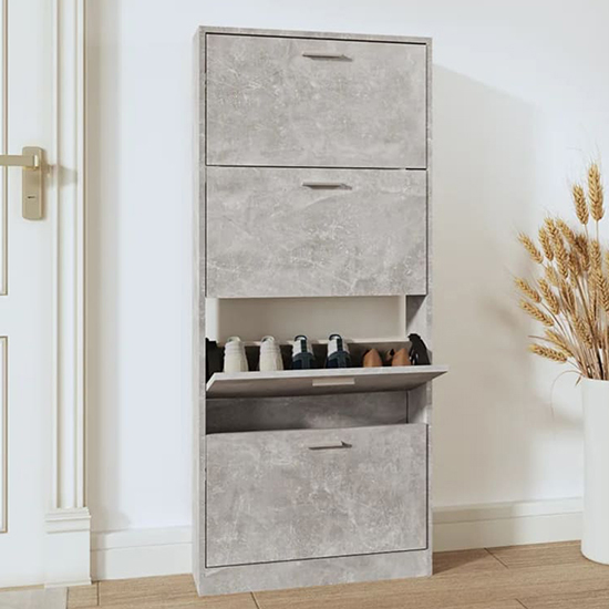 Axton Wooden Shoe Storage Cabinet With 4 Flaps In Concrete Effect