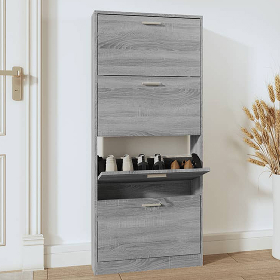 Axton Wooden Shoe Storage Cabinet With 4 Flaps In Grey Oak