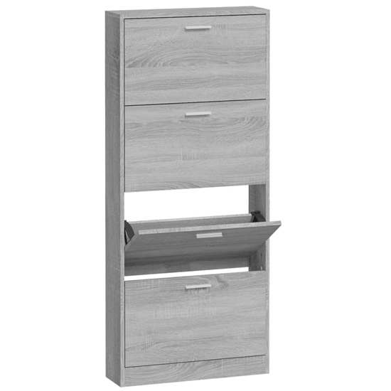 Axton Wooden Shoe Storage Cabinet With 4 Flaps In Grey Oak