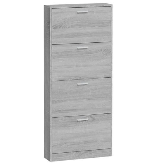 Axton Wooden Shoe Storage Cabinet With 4 Flaps In Grey Oak
