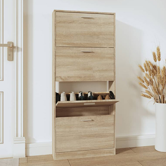 Axton Wooden Shoe Storage Cabinet With 4 Flaps In Oak