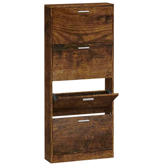 Axton Wooden Shoe Storage Cabinet With 4 Flaps In Smoked Oak