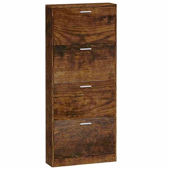 Axton Wooden Shoe Storage Cabinet With 4 Flaps In Smoked Oak