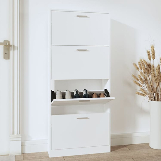 Axton Wooden Shoe Storage Cabinet With 4 Flaps In White