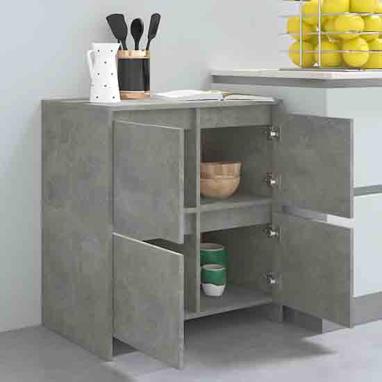 Axton Wooden Storage Cabinet With 4 Doors In Concrete Grey