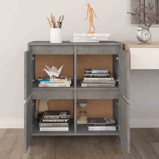 Axton Wooden Storage Cabinet With 4 Doors In Concrete Grey