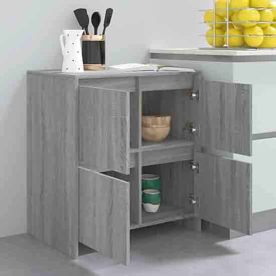 Axton Wooden Storage Cabinet With 4 Doors In Grey Sonoma