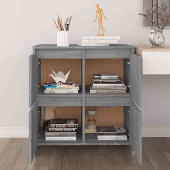 Axton Wooden Storage Cabinet With 4 Doors In Grey Sonoma