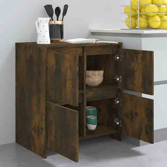 Axton Wooden Storage Cabinet With 4 Doors In Smoked Oak