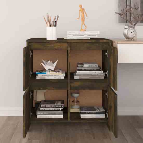 Axton Wooden Storage Cabinet With 4 Doors In Smoked Oak