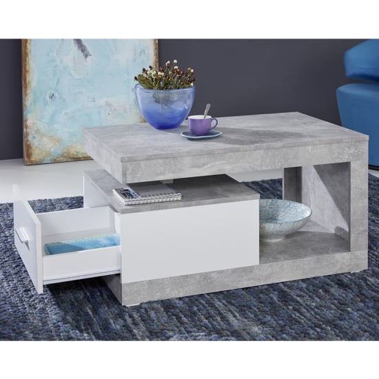 Ayano 1 Drawer Coffee Table In White And Stone Cement Grey_2