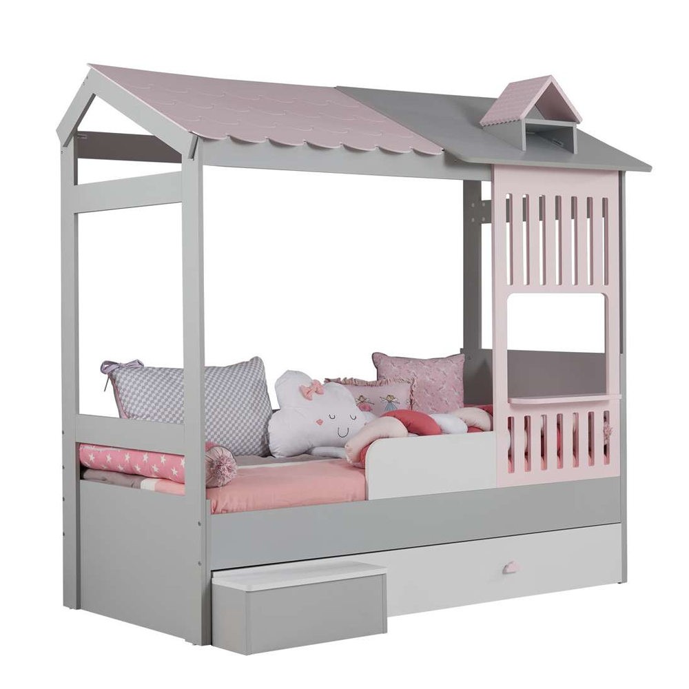 Ayder Wooden Children Bed in Pink and Grey
