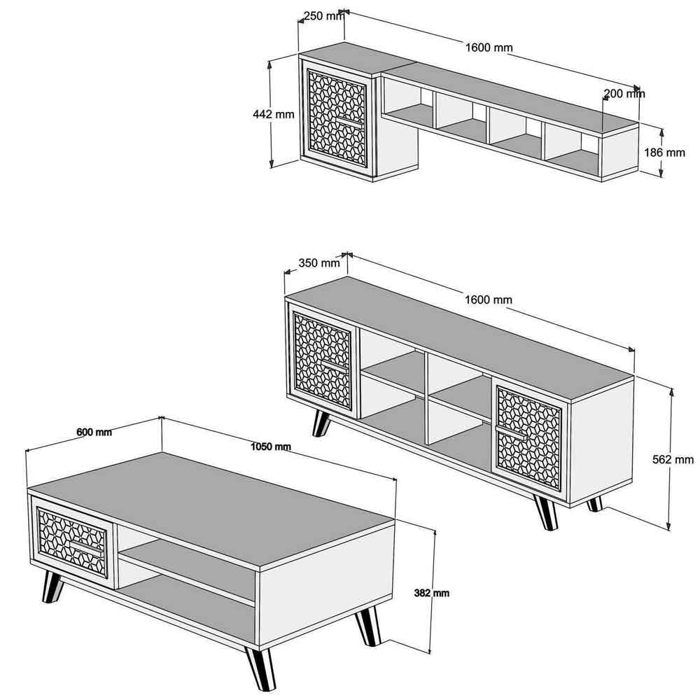 Ayla Wooden Entertainment Unit with Coffee Table Set in Walnut and White
