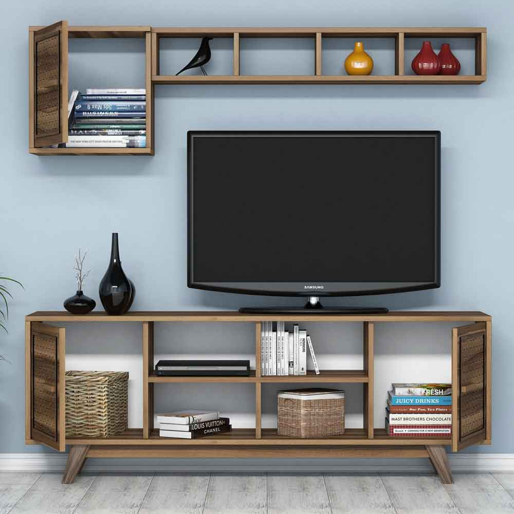 Ayla Wooden Entertainment Unit with Coffee Table Set in Walnut