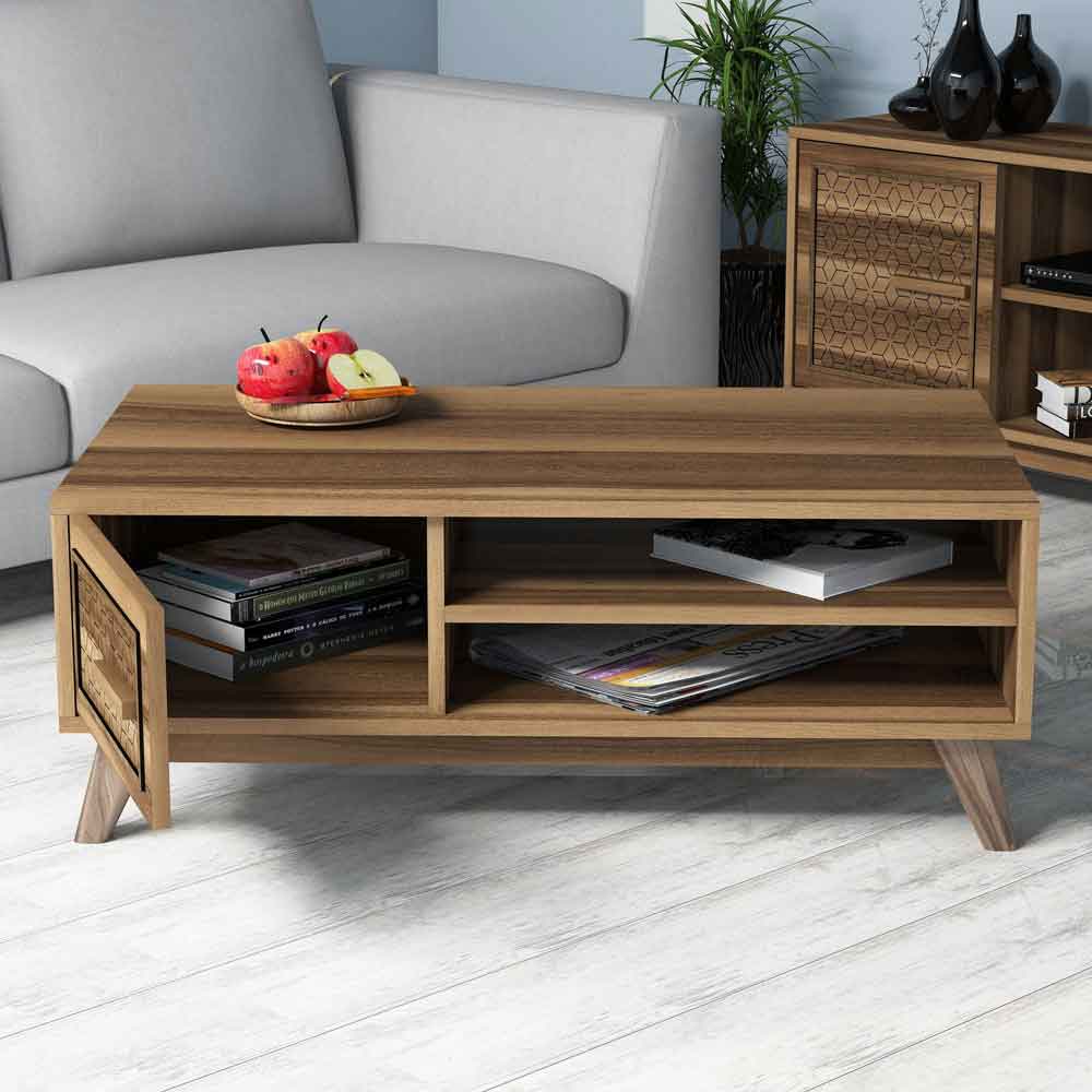 Ayla Wooden Entertainment Unit with Coffee Table Set in Walnut